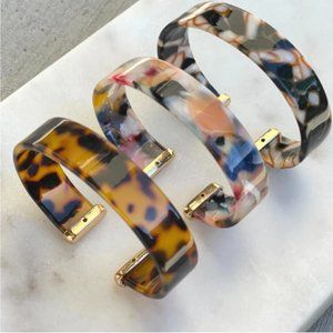 Acrylic Cuff Bracelets w/ Gold Caps Resin Black Brown Colorful
